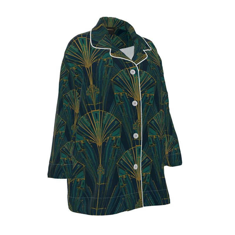 Mansamoo Emerald Deco Fan Luxury Pima Cotton Pyjama Top