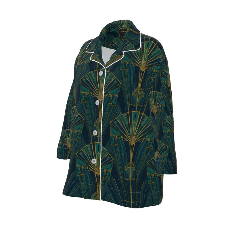 Mansamoo Emerald Deco Fan Luxury Pima Cotton Pyjama Top