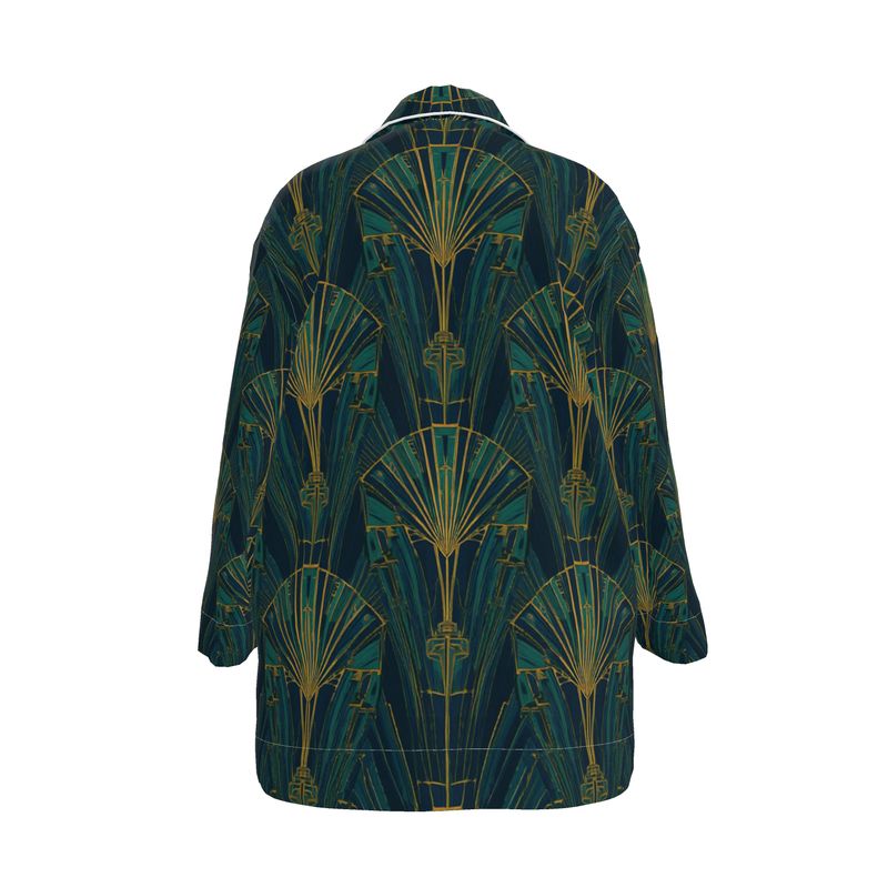 Mansamoo Emerald Deco Fan Luxury Pima Cotton Pyjama Top