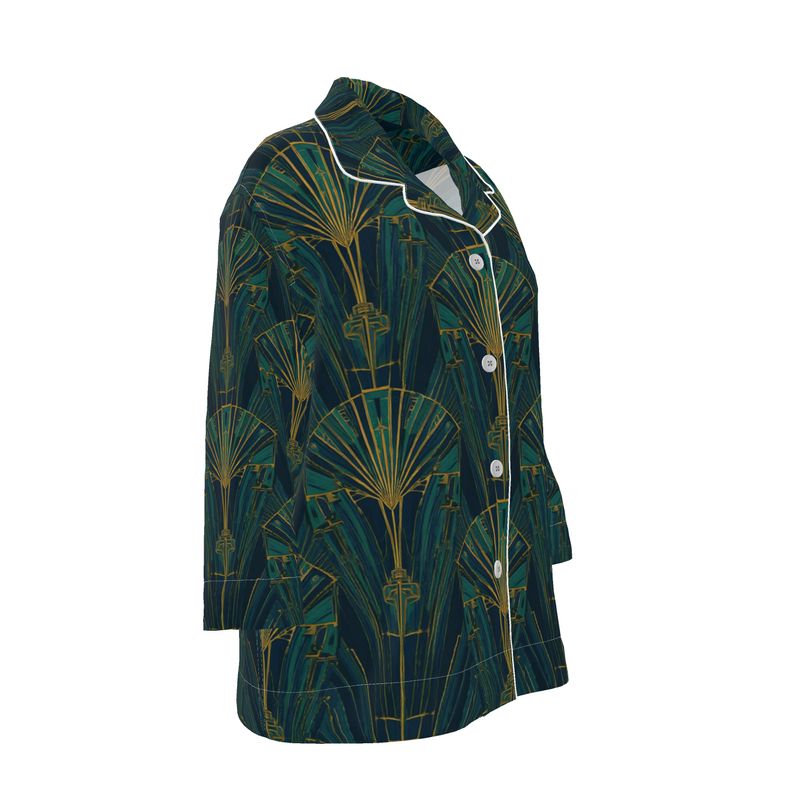 Mansamoo Emerald Deco Fan Luxury Pima Cotton Pyjama Top