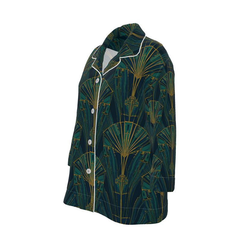 Mansamoo Emerald Deco Fan Luxury Pima Cotton Pyjama Top