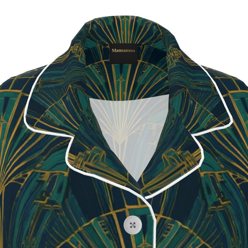 Mansamoo Emerald Deco Fan Luxury Pima Cotton Pyjama Top